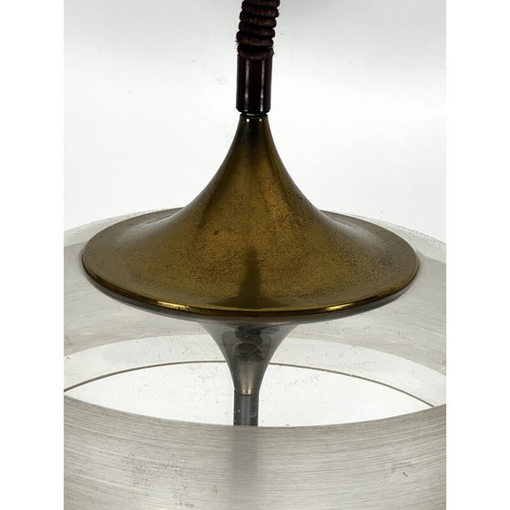Image 1 of Lustre vintage en laiton et acrylique par Goffredo Reggiani, Italie 1960