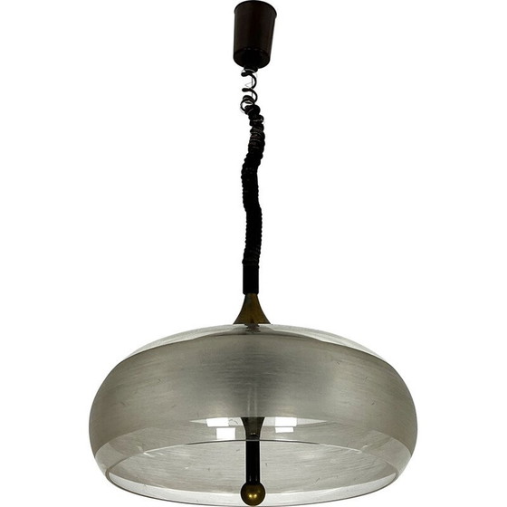 Image 1 of Lustre vintage en laiton et acrylique par Goffredo Reggiani, Italie 1960