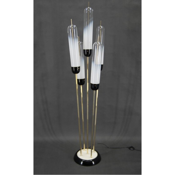 Image 1 of Lampadaire en roseau du milieu du siècle en verre de Murano et métal par Mazzega, Italie, années 1970