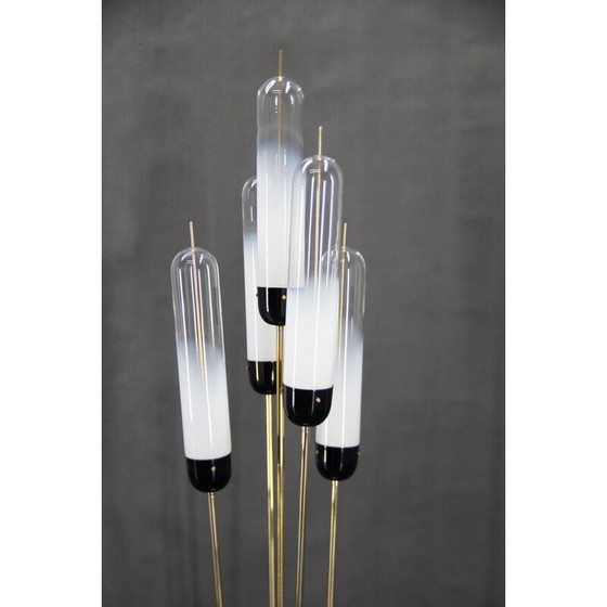 Image 1 of Lampadaire en roseau du milieu du siècle en verre de Murano et métal par Mazzega, Italie, années 1970