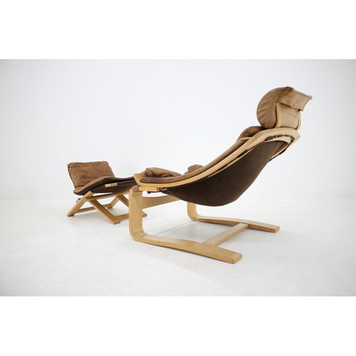 Chaise longue et tabouret en cuir Kroken par Ake Fribytter pour Nelo 1970