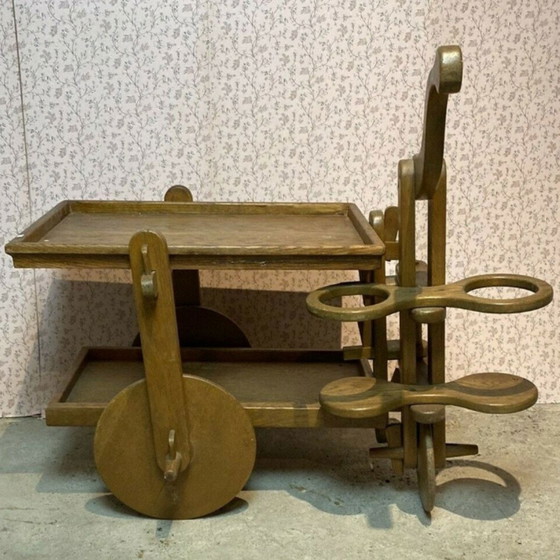 Chariot ou chariot de bar en chêne brutaliste du milieu du siècle dernier, 1950S – Dessertes, Wood (photo 8 of 13)