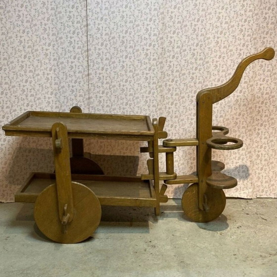 Chariot ou chariot de bar en chêne brutaliste du milieu du siècle dernier, 1950S – Dessertes, Wood (photo 2 of 13)