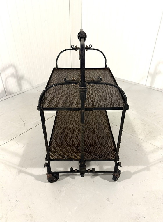 Image 1 of Chariot de service en fer forgé pliable Brutalist 1960'S