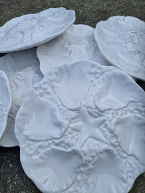 Image 1 of Ensemble de 6 assiettes à huîtres en majolique portugaise