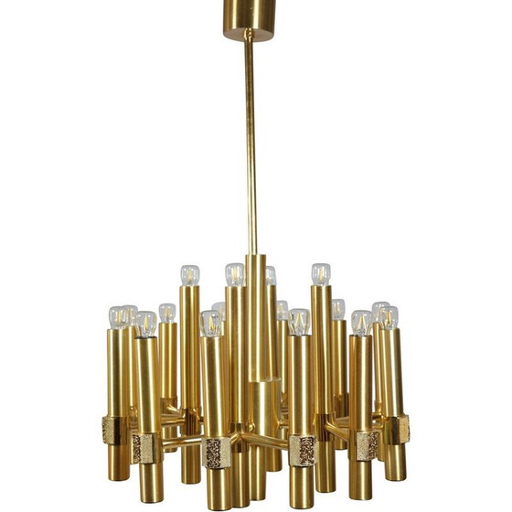 Image 1 of Lustre vintage en laiton doré par Angelo Brotto pour Esperia, Italie 1970