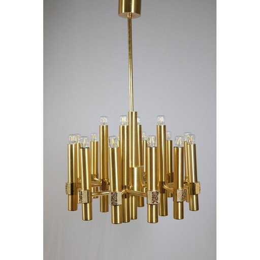 Lustre vintage en laiton doré par Angelo Brotto pour Esperia, Italie 1970