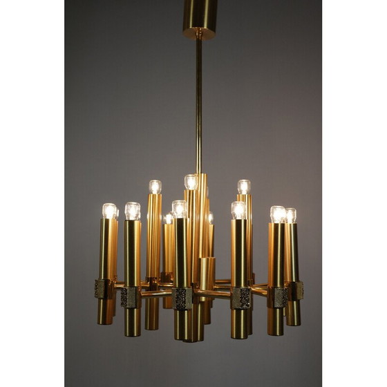 Image 1 of Lustre vintage en laiton doré par Angelo Brotto pour Esperia, Italie 1970