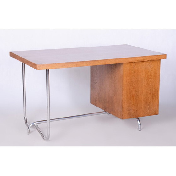 Image 1 of Bureau vintage Bauhaus en chêne et acier chromé par Hynek Gottwald, Tchécoslovaquie 1930