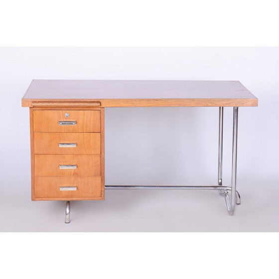 Image 1 of Bureau vintage Bauhaus en chêne et acier chromé par Hynek Gottwald, Tchécoslovaquie 1930