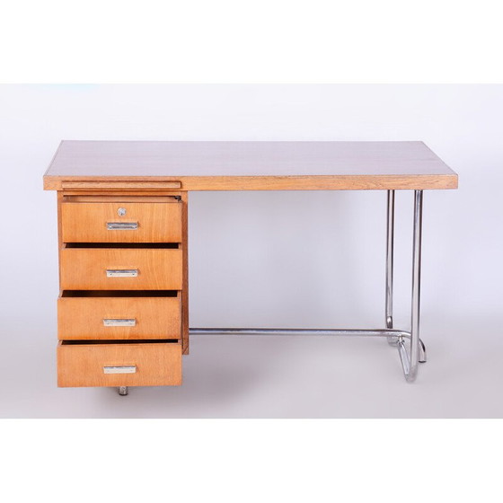 Image 1 of Bureau vintage Bauhaus en chêne et acier chromé par Hynek Gottwald, Tchécoslovaquie 1930