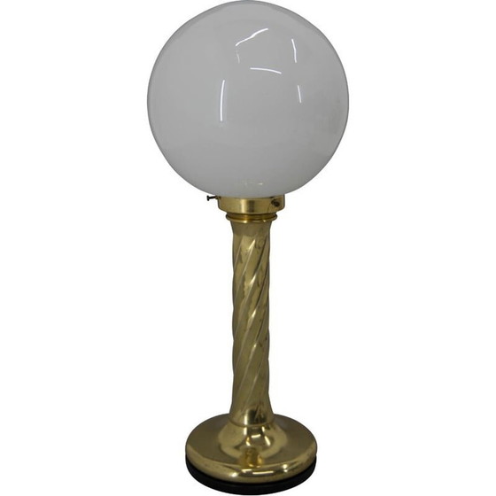 Image 1 of Lampe de table vintage en laiton et verre opalin, Allemagne 1970