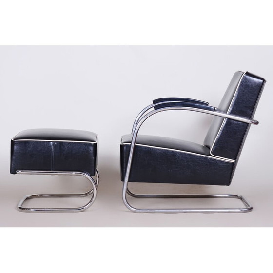 Image 1 of Fauteuil vintage avec ottoman noir par Mucke Melder, Tchécoslovaquie 1930