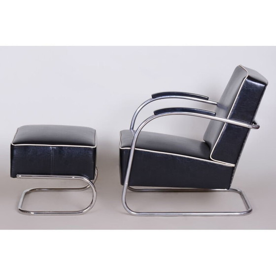Image 1 of Fauteuil vintage avec ottoman noir par Mucke Melder, Tchécoslovaquie 1930