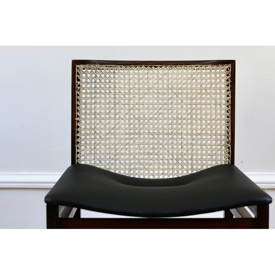 Image 1 of Ensemble de 6 chaises vintage en bois de rose et en rotin par Tito Agnoli pour La Linea, 1960