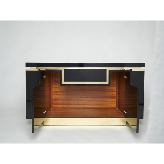 Image 1 of Buffet vintage en laque noire et laiton par Jean Claude Mahey pour Roche Bobois, 1970