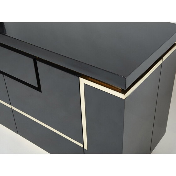 Image 1 of Buffet vintage en laque noire et laiton par Jean Claude Mahey pour Roche Bobois, 1970