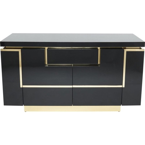 Image 1 of Buffet vintage en laque noire et laiton par Jean Claude Mahey pour Roche Bobois, 1970