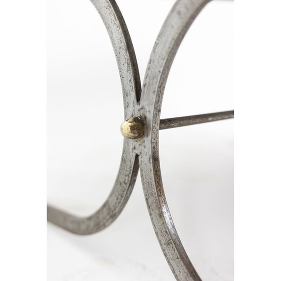 Image 1 of Table basse vintage en fer argenté et cuir, 1970