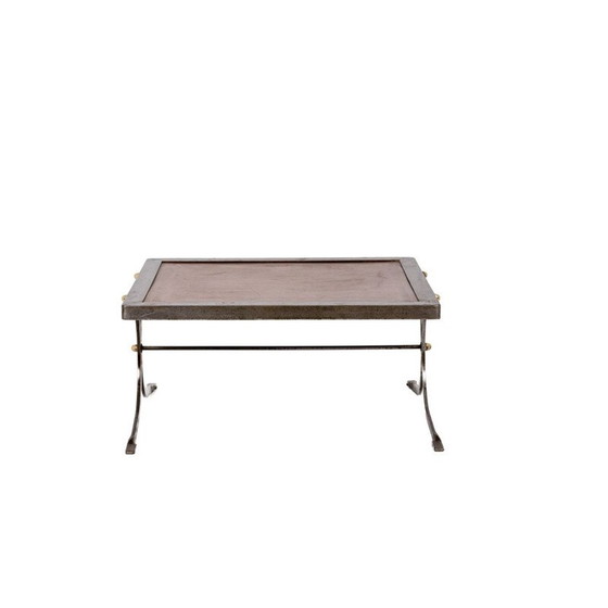 Image 1 of Table basse vintage en fer argenté et cuir, 1970