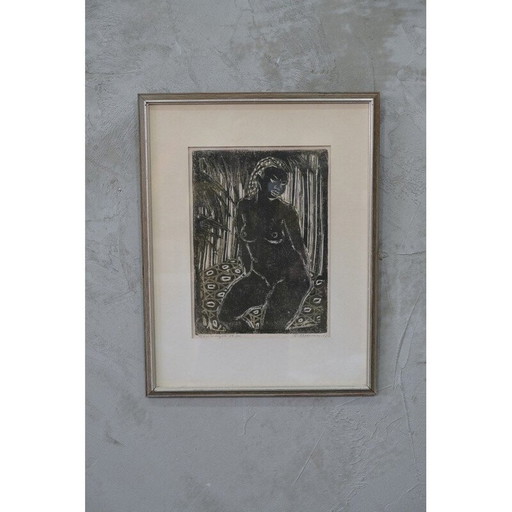 Gravure sur bois moderne de Barbro Cheesman, Suède 1953