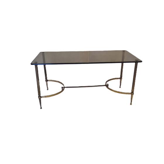 Image 1 of Table basse française avec plateau en verre fumé, années 1950