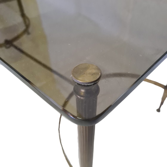 Image 1 of Table basse française avec plateau en verre fumé, années 1950