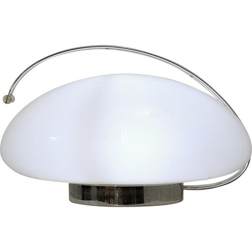 Lampe de table du milieu du siècle en verre opalin et chrome par Angelo Mangiarotti, Italie 1970
