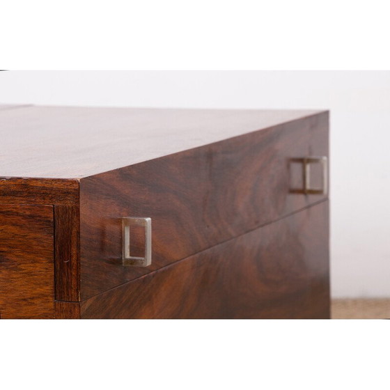 Image 1 of Table basse vintage à roulettes en bois de rose et métal chromé, Danemark 1960