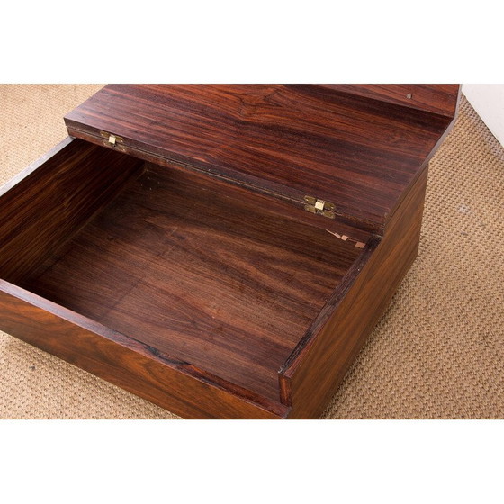 Image 1 of Table basse vintage à roulettes en bois de rose et métal chromé, Danemark 1960