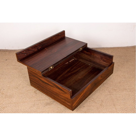 Image 1 of Table basse vintage à roulettes en bois de rose et métal chromé, Danemark 1960