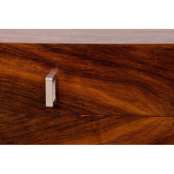 Image 1 of Table basse vintage à roulettes en bois de rose et métal chromé, Danemark 1960