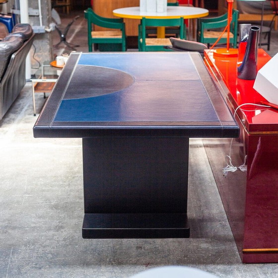 Image 1 of Fauteuils vintage avec ottoman en cuir marron par Giovanni Offredi pour Saporiti, Italie 1970