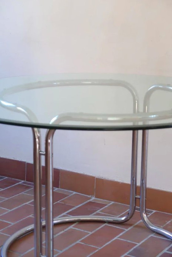 Image 1 of Table Ronde Chrome Et Verre Space Age 80'S