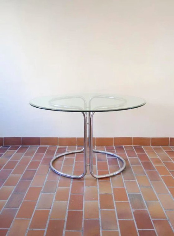 Image 1 of Table Ronde Chrome Et Verre Space Age 80'S