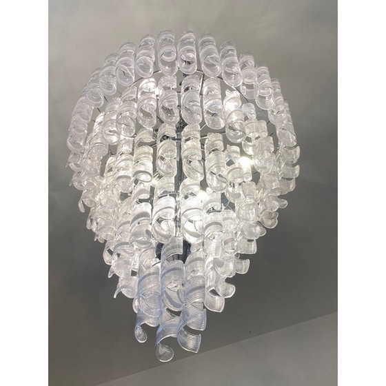 Image 1 of Lustre en verre de Murano "Ricci" transparent et blanc