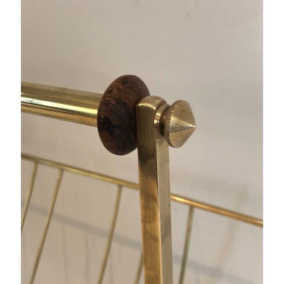 Image 1 of Porte-revues vintage en laiton et bois, 1960