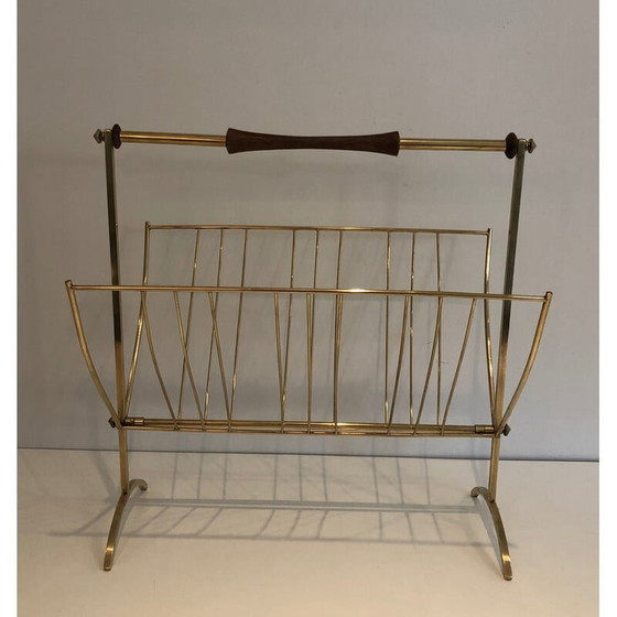 Image 1 of Porte-revues vintage en laiton et bois, 1960