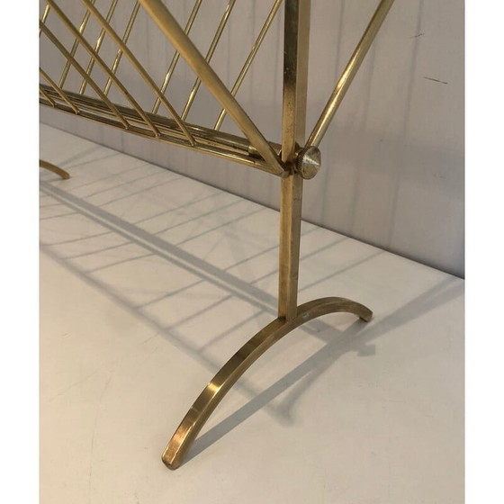Image 1 of Porte-revues vintage en laiton et bois, 1960