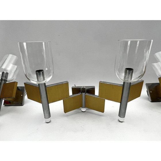 Image 1 of Ensemble de 8 appliques vintage en laiton et chrome pour Sciolari, Italie 1970