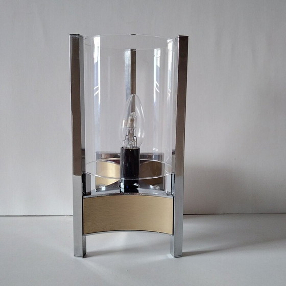 Image 1 of Applique triangulaire vintage en laiton et verre par Gaetano Sciolari