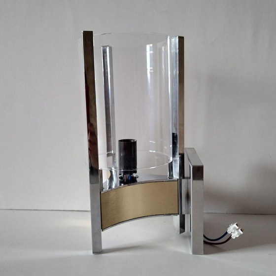 Image 1 of Applique triangulaire vintage en laiton et verre par Gaetano Sciolari