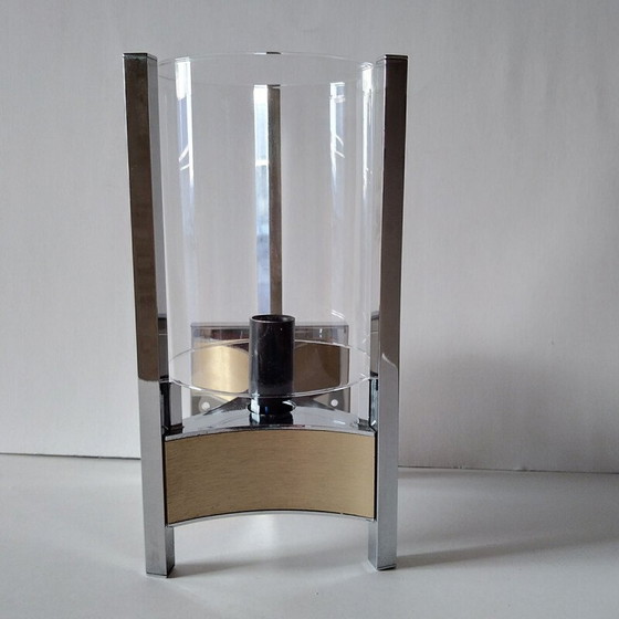 Image 1 of Applique triangulaire vintage en laiton et verre par Gaetano Sciolari