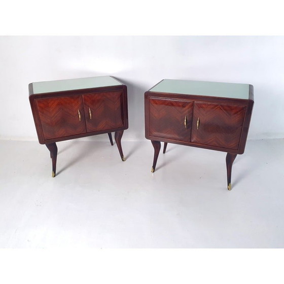 Image 1 of Paire de tables de nuit vintage en noyer, Italie années 1950