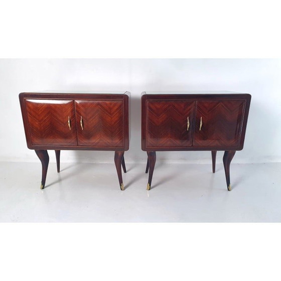 Image 1 of Paire de tables de nuit vintage en noyer, Italie années 1950
