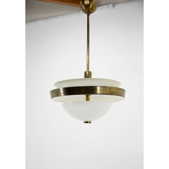 Image 1 of Lustre vintage Bauhaus en laiton patiné par Ias, Tchécoslovaquie, années 1930