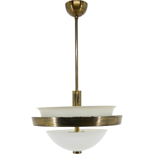 Lustre vintage Bauhaus en laiton patiné par Ias, Tchécoslovaquie, années 1930