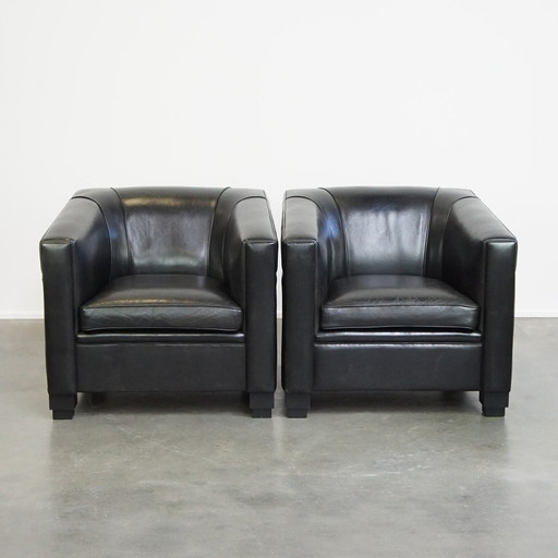 2 X Fauteuil Art Déco Design en peau de mouton noire/ Fauteuil