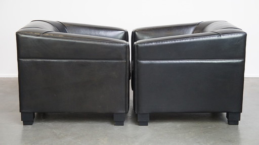 2 X Fauteuil Art Déco Design en peau de mouton noire/ Fauteuil