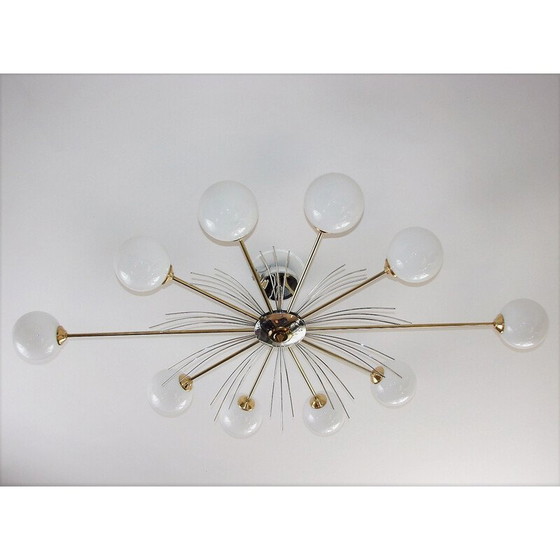 Image 1 of Lustre vintage en laiton et verre, 1970